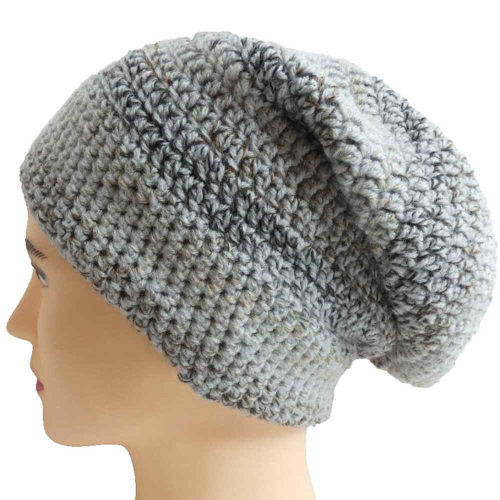 Black Gray Slouchy Hat OS Handmade Crochet Knit Dreads 13" Long Cap NWT